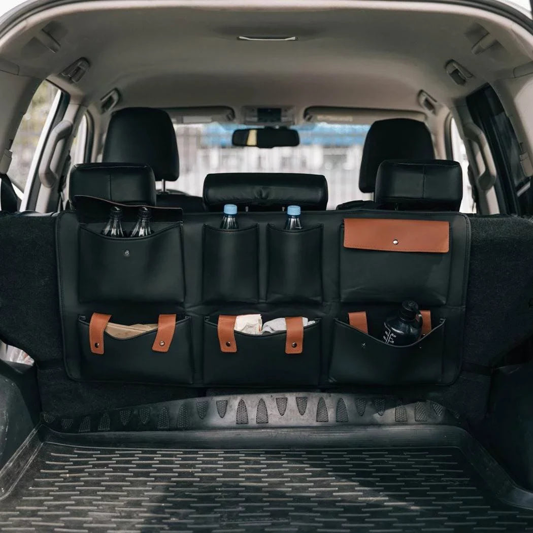 Hanging Car SUV Trunk Organizer Onyx Brown Eco Leather Owleys Storage Accessories With Pockets Waterproof