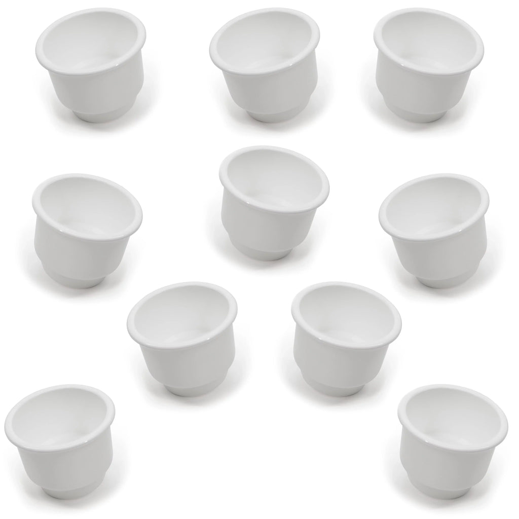 Red Hound Auto 10 Cup Holders Plastic Pocket Recessed Insert Universal with Drain for Boat RV Car Truck Marine Pontoon Motorhome Camper Drop In White 3-1/2 Unit I.D. & 4-1/8 Centimeter O.D.