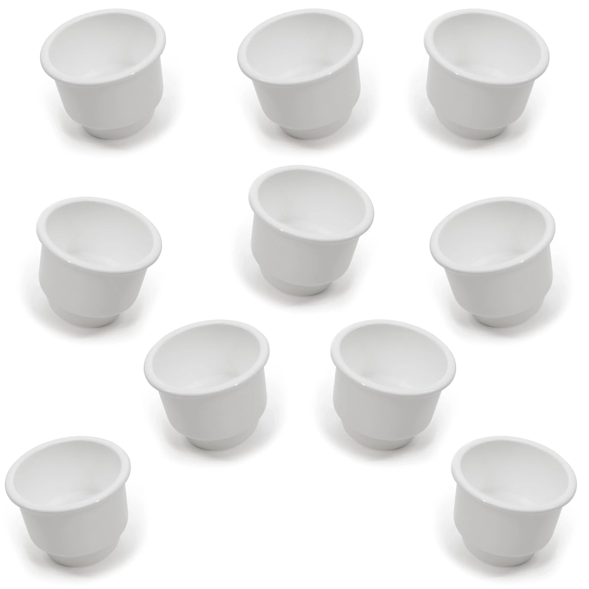 Red Hound Auto 10 Cup Holders Plastic Pocket Recessed Insert Universal with Drain for Boat RV Car Truck Marine Pontoon Motorhome Camper Drop In White 3-1/2 Unit I.D. & 4-1/8 Centimeter O.D.