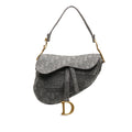 Pre-Owned Authenticated Dior Embroidered Saddle Bag Canvas Fabric Gray Shoulder Bag Unisex (Good)