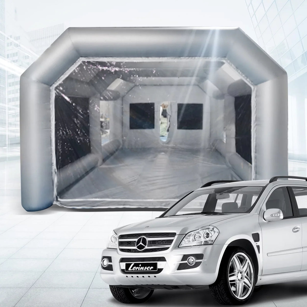Miumaeov Inflatable Spray Paint Tent Built-in Blower Mobile Portable Giant Paint Spray Booth with Air Filter System and Transparent Polyvinyl Windows Inflatable Spray Paint Booth 26x13x10ft