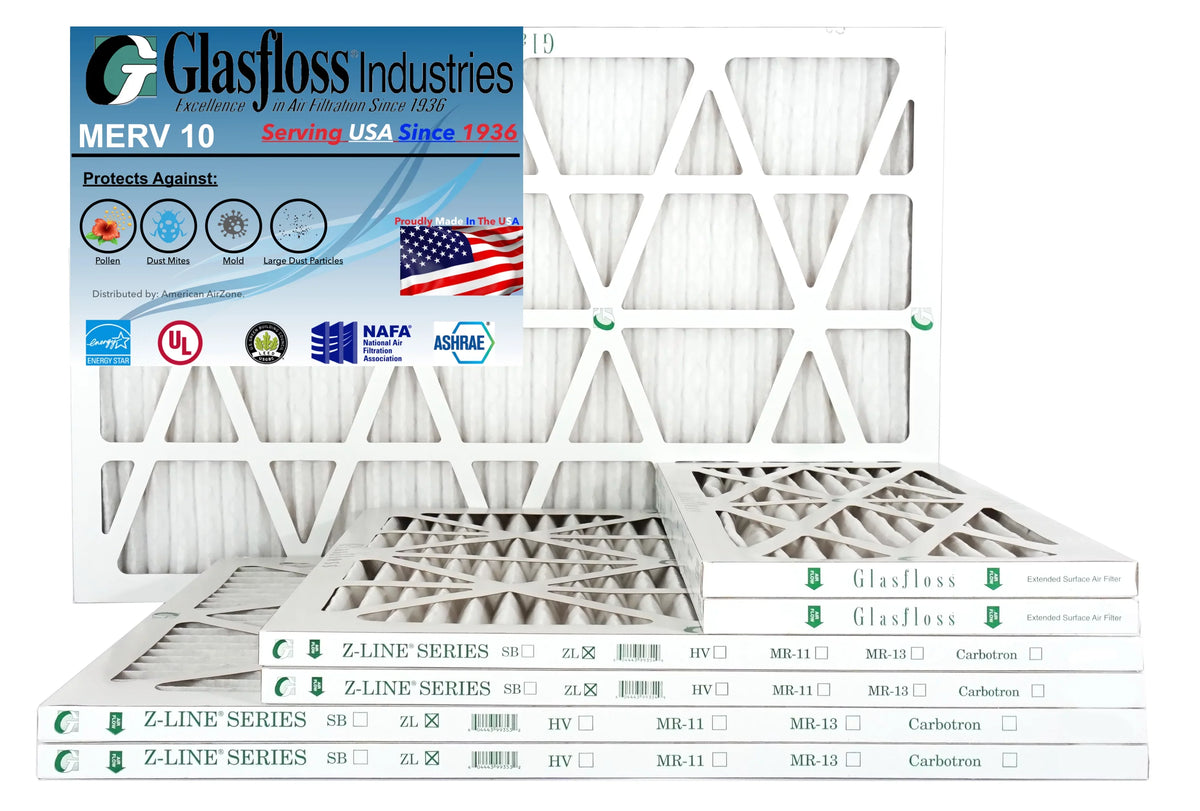 Glasfloss 20x36x1 - MERV 10 -Qty:12 - Furnace Air Filter - Made in USA (Actual Size: 19.5 x 36.5x7/8 Unit