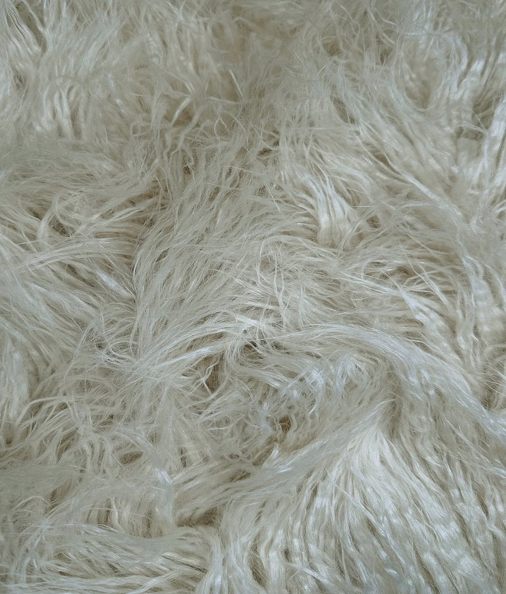 Faux Fake CURLY Yak FUR 3.5" LONG Pile Japanese Fire Retardant Yarn 2.3oz Per Yard / Craft, Sewing Cosplay 58" Wide Sold by Continuous Yard (Latte Cream)