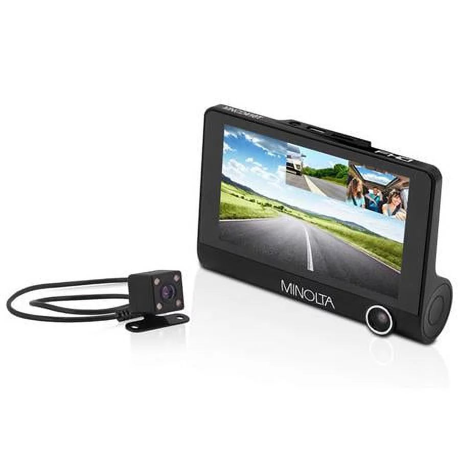 MNCD410T Full HD Front and Rear View 4" LCD Screen Dash Camera with 3-Channel Recording, Onyx