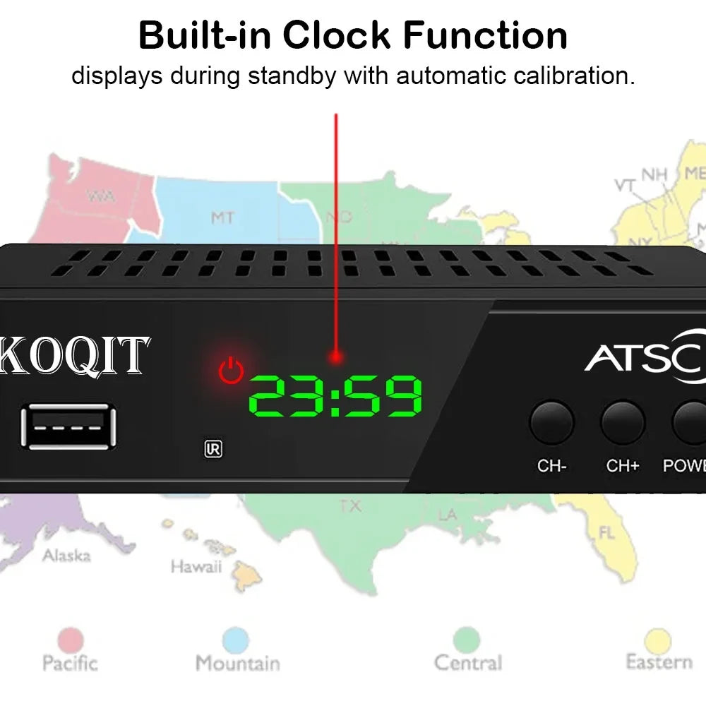 ATSC TV Tuner Digital Converter Box Recorders tv to USB, Multimedia Box, Digital Clock 12/24 Hours, OTA Analog to Digital, Coax to HDMI Set Top Box