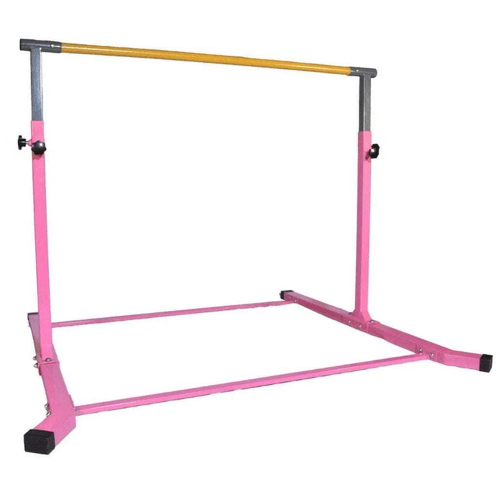 5 Star-TD Pink Gymnastic Kip Bar for Kids, Expandable 3-5 FT, Adjustable Height Horizontal Bar, Heavy Duty Curved Legs, Junior Training Equipment, Home Gymnastics, Strong and Durable