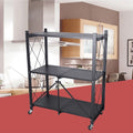 Miumaeov 3-Tier Kitchen Foldable Metal Rolling Trolley Cart Movable Utility Rack Storage Shelves Holder with Wheel Midnight