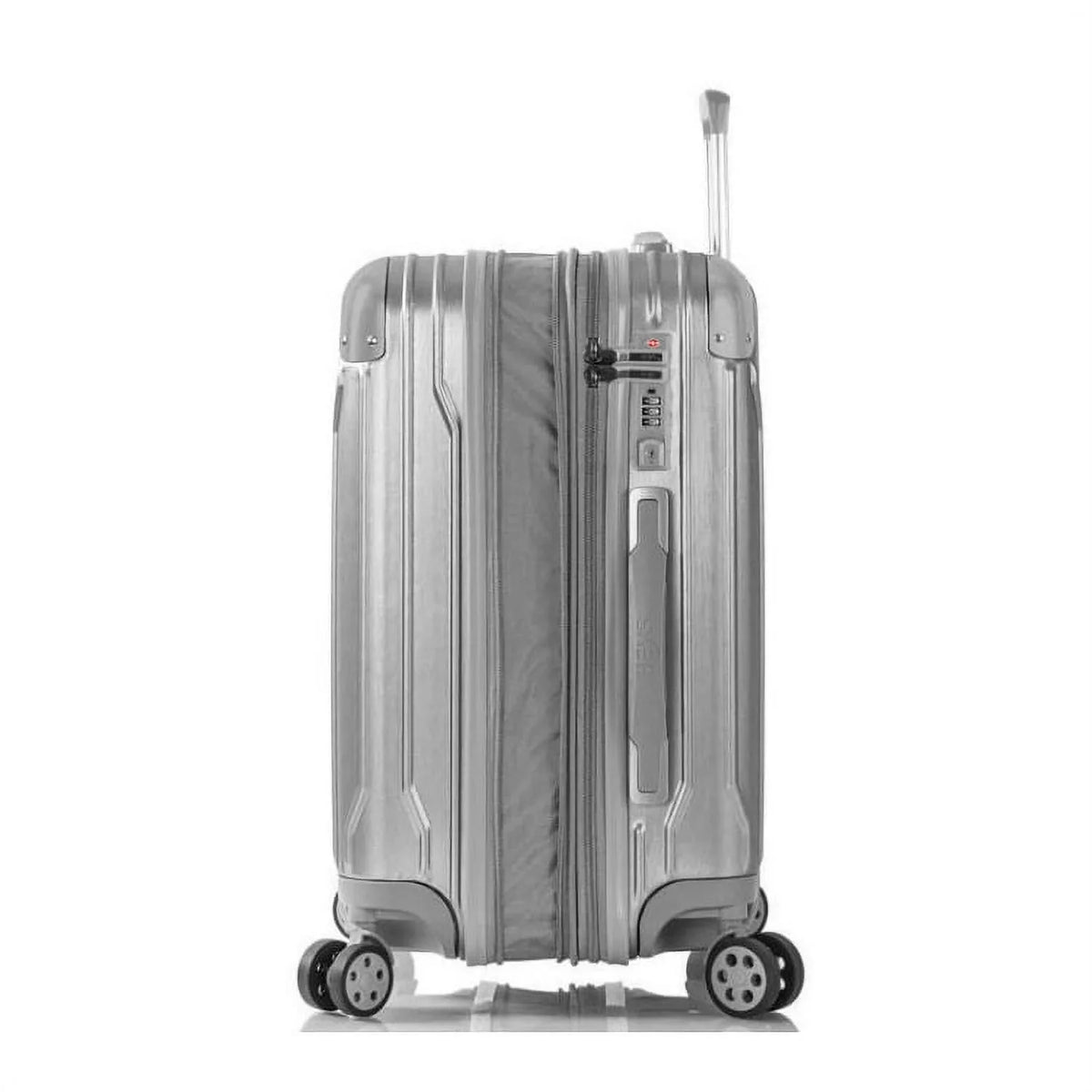 Heys Xtrak Unit Lightweight, TSA Combination Lock, Expandable, Telescopic Handle System Carry-On Luggage with Spinner Wheels Silver