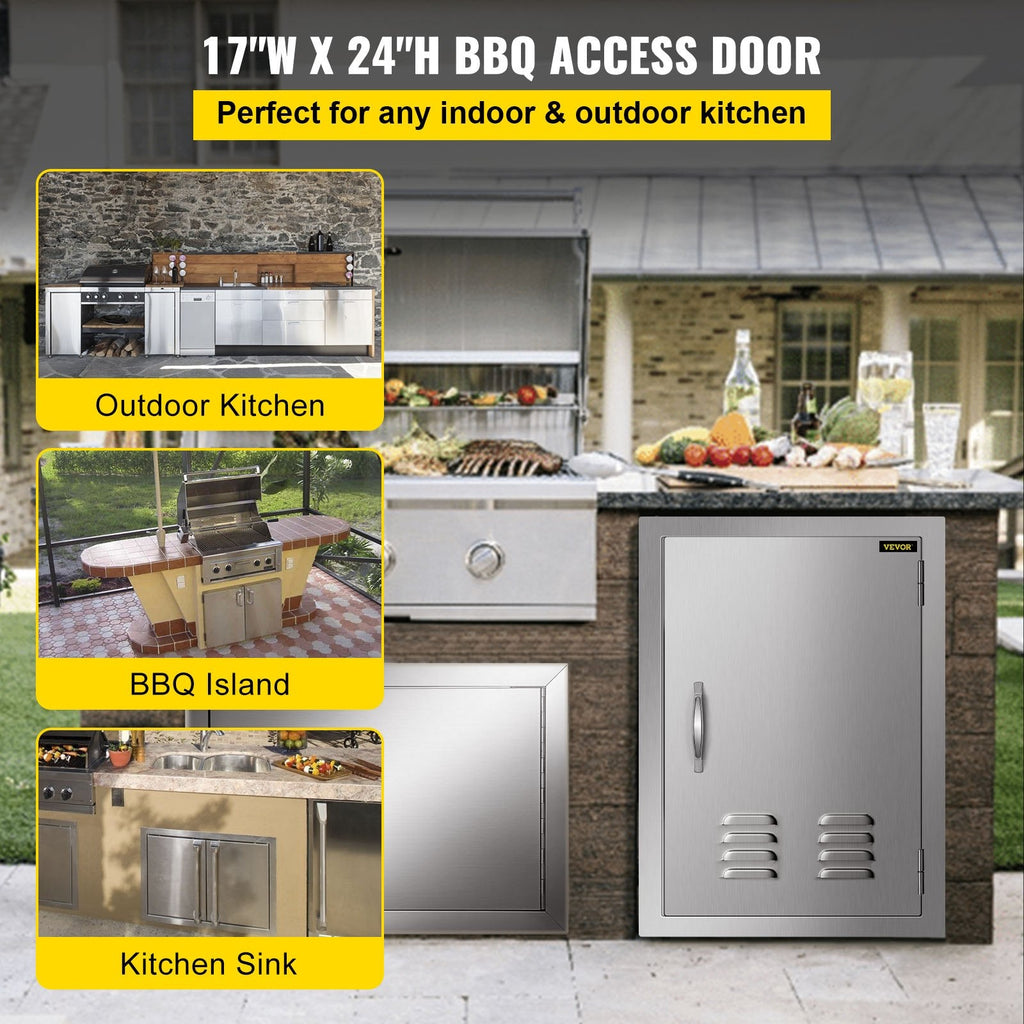 BBQ Access Door 17x24 Centimeter Stainless Steel Single Vertical Island Door with Vents for Storage