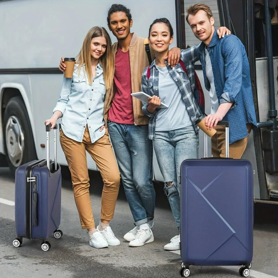 20 Inch Hardside Carry-On Luggage For Travel Business, Inch Suitcase With Four Spinner Wheels And Scratch-Resistant Surface, Lock - Blue