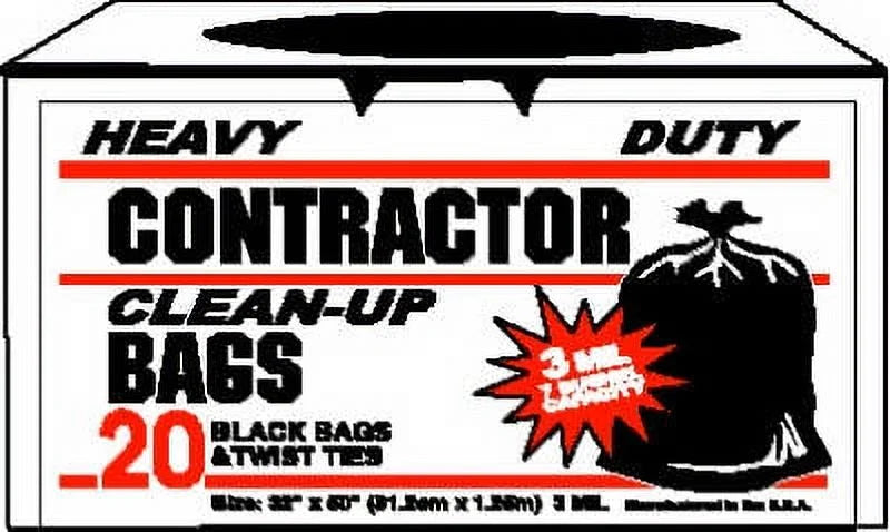 20 Count 32" x 50" 7 Bushel Dark 3 Mil Contractor Garbage Bags, Each