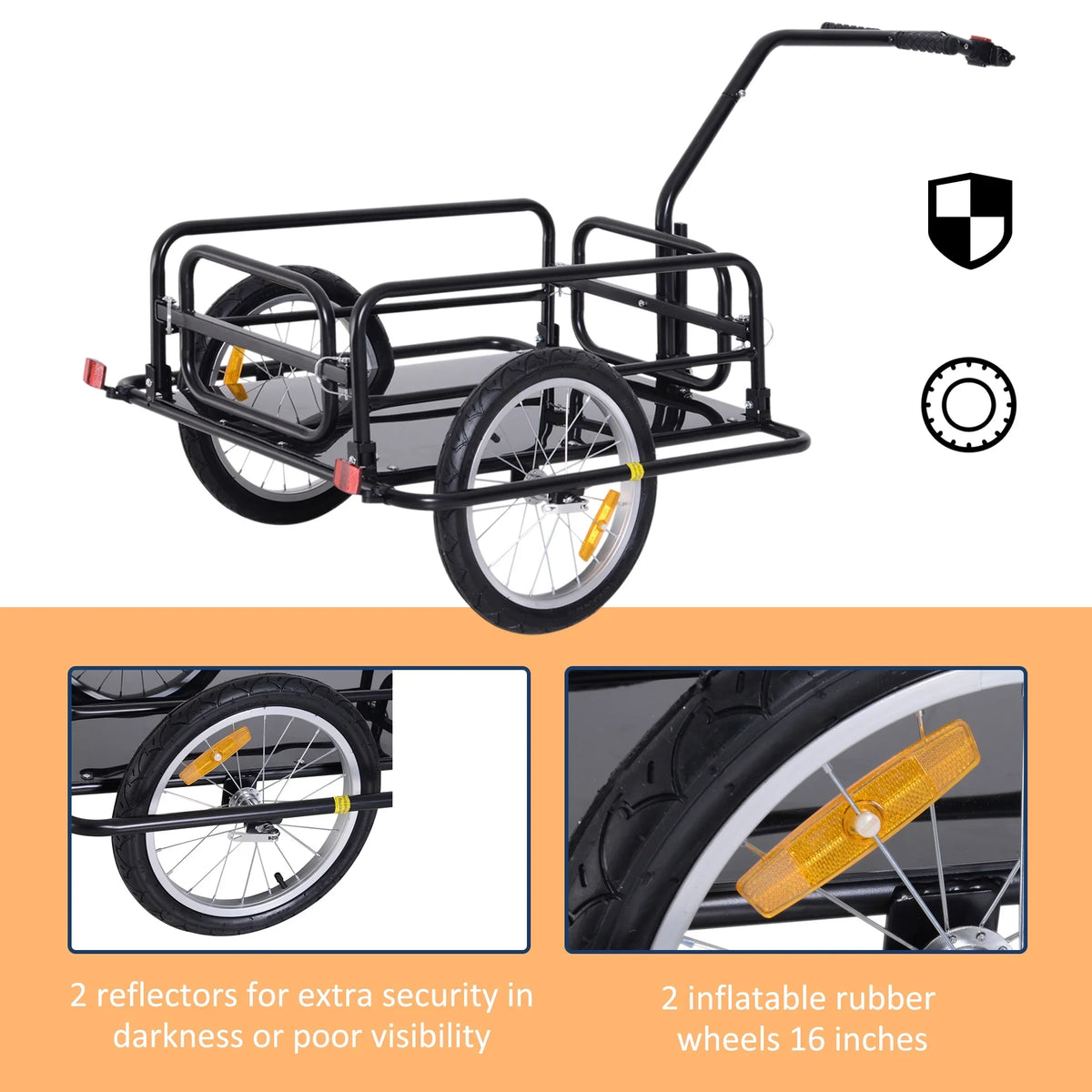 Aosom Folding Bike Cargo Trailer Cart with Seat Post Hitch- Dark up to 88 Lbs.