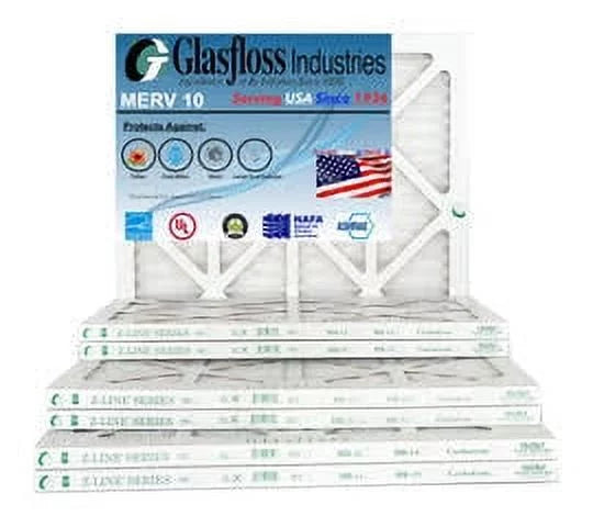 Glasfloss 12x24x1 - MERV 10 -Qty:12 - Furnace Air Filter - Made in USA (Actual Size: 11.5 x 23.5x7/8 Unit