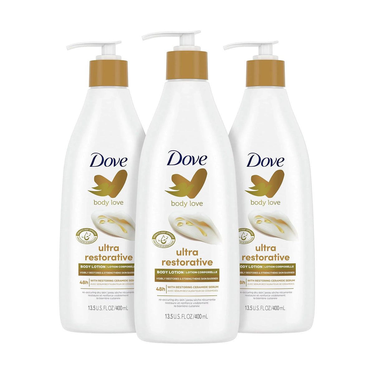 Dove Body Love Body Lotion Restoring Care Pack Of 3 For Reoccuring Dry Skin Visibly Improves Very Dry Skin 13.5 Oz.
