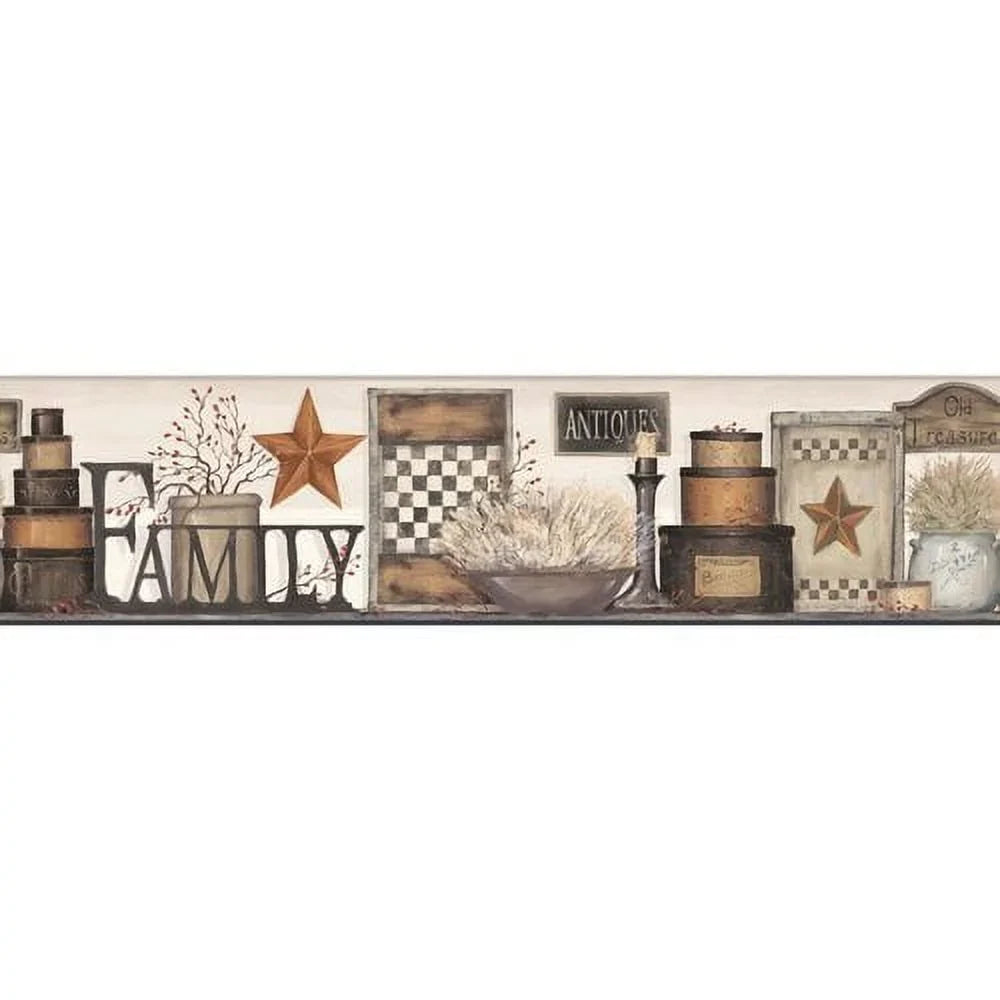 York Wallcoverings Country Keepsakes Family Shelf Border Wallpaper