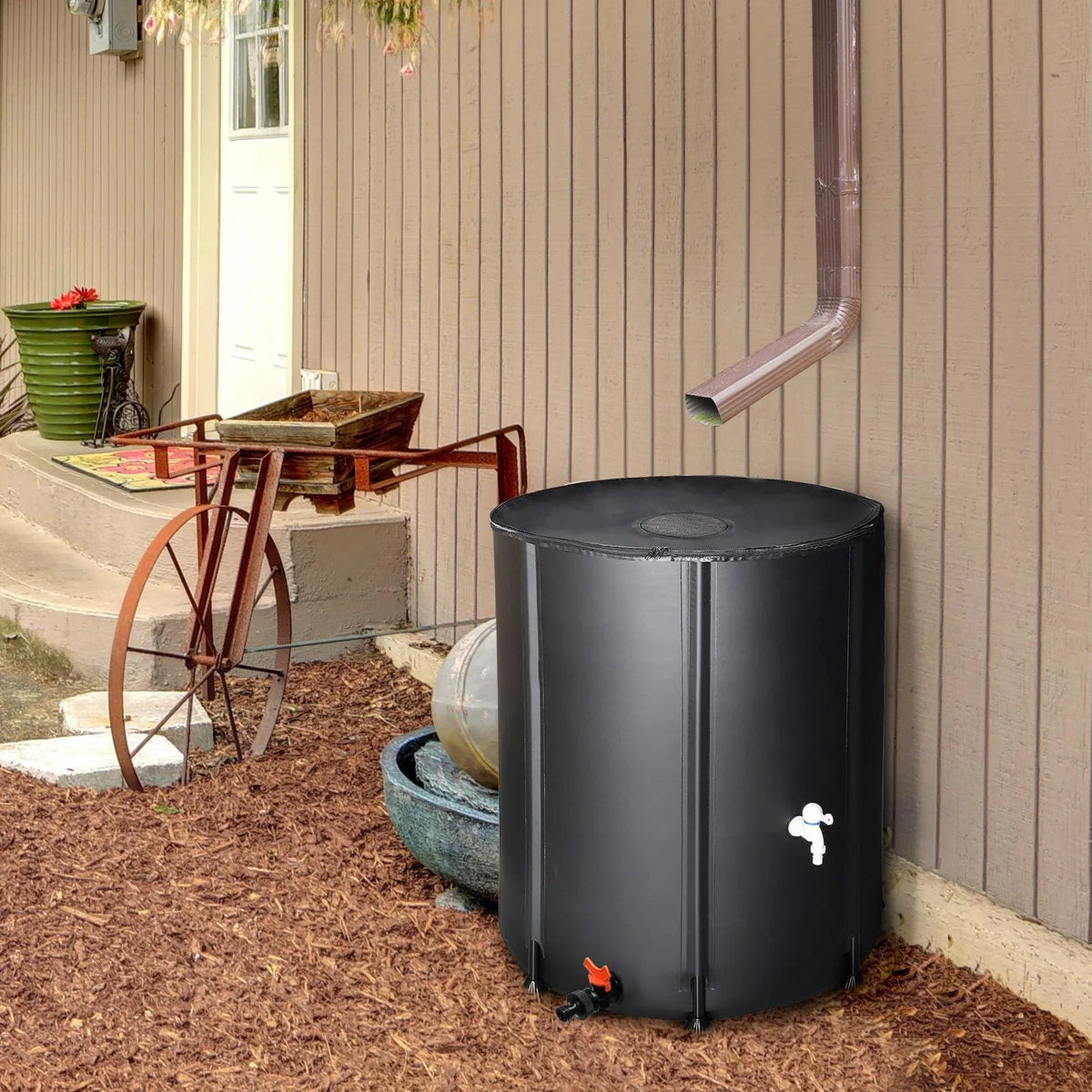 Portable Rain Barrel Water Collector Tank with Spigot Filter Charcoal 50 Gallon