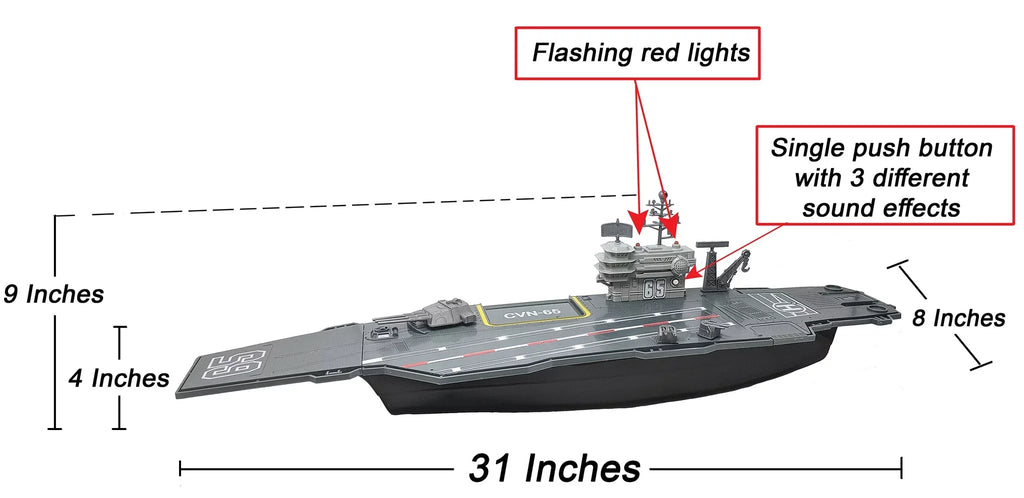 31 Centimeter Toy Aircraft Carrier with Sound Effects Military Vehicles and 6 Drones