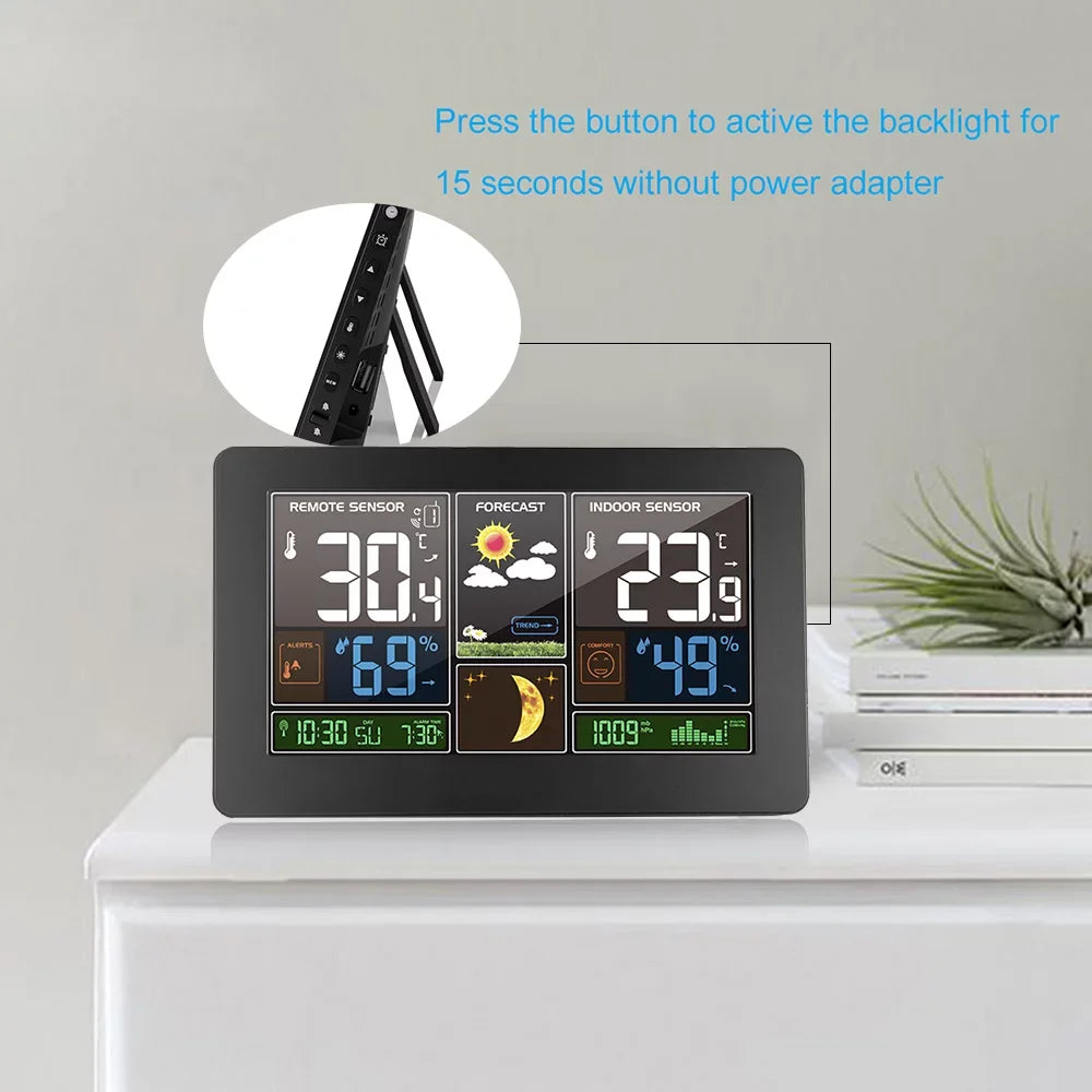 Wireless Weather Station Indoor Outdoor 3-in-1 Weather Thermometer Hygrometer Barometer USB Powered Room Temperature Monitor Battery Operated Humidity Meter Air Pressure Gauge with Sensor Fo