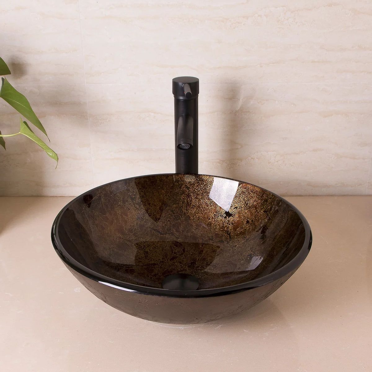 Wonline Artistic ORB Tempered Glass Vessel Sink Set, Wash Sink Come with Pop Up Drain Combo