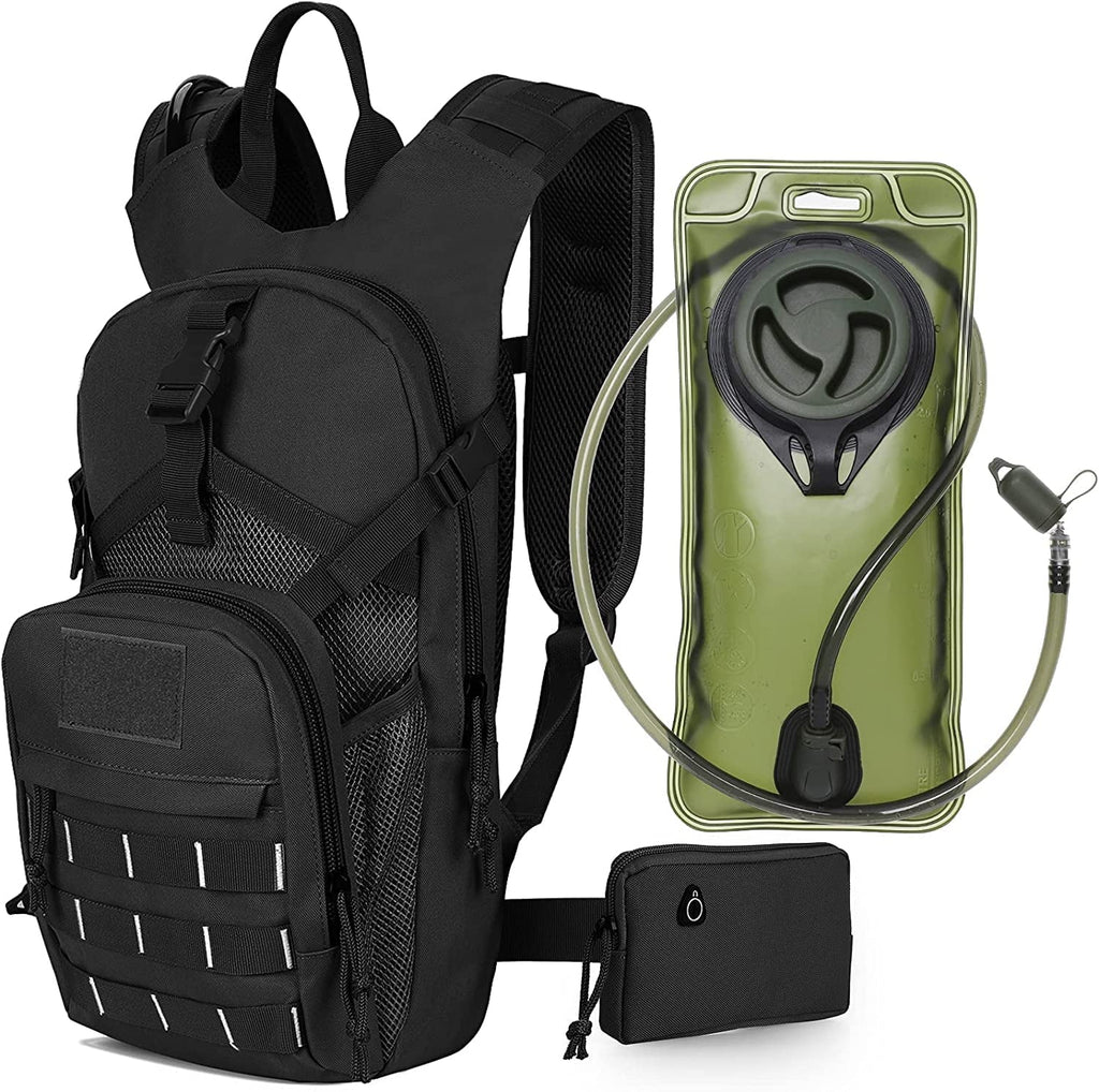 SKL Hydration Pack Tactical Water Backpack with 2L BPA Free Water Bladder, Military Water Bag Thermal Insulation, Adjustable Waist Pocket Daypack Fits Women Men for Running Hiking Cycling Biking