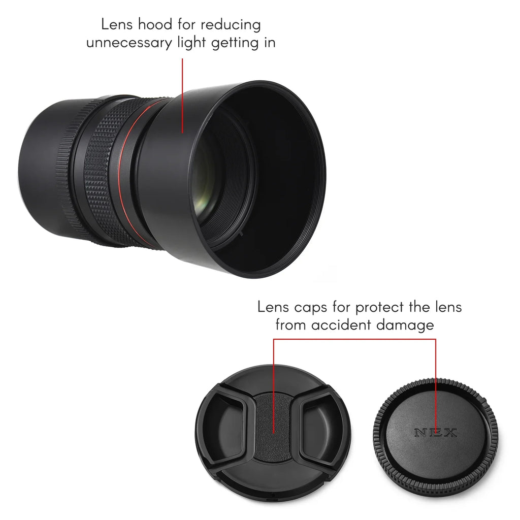 Andoer 85mm F1.8 Medium Telephoto Manual Focus Lens with Large Aperture, Suitable for Sony A7 Series, A9, A6400, A6500, A6300, A6000, A5100 Cameras