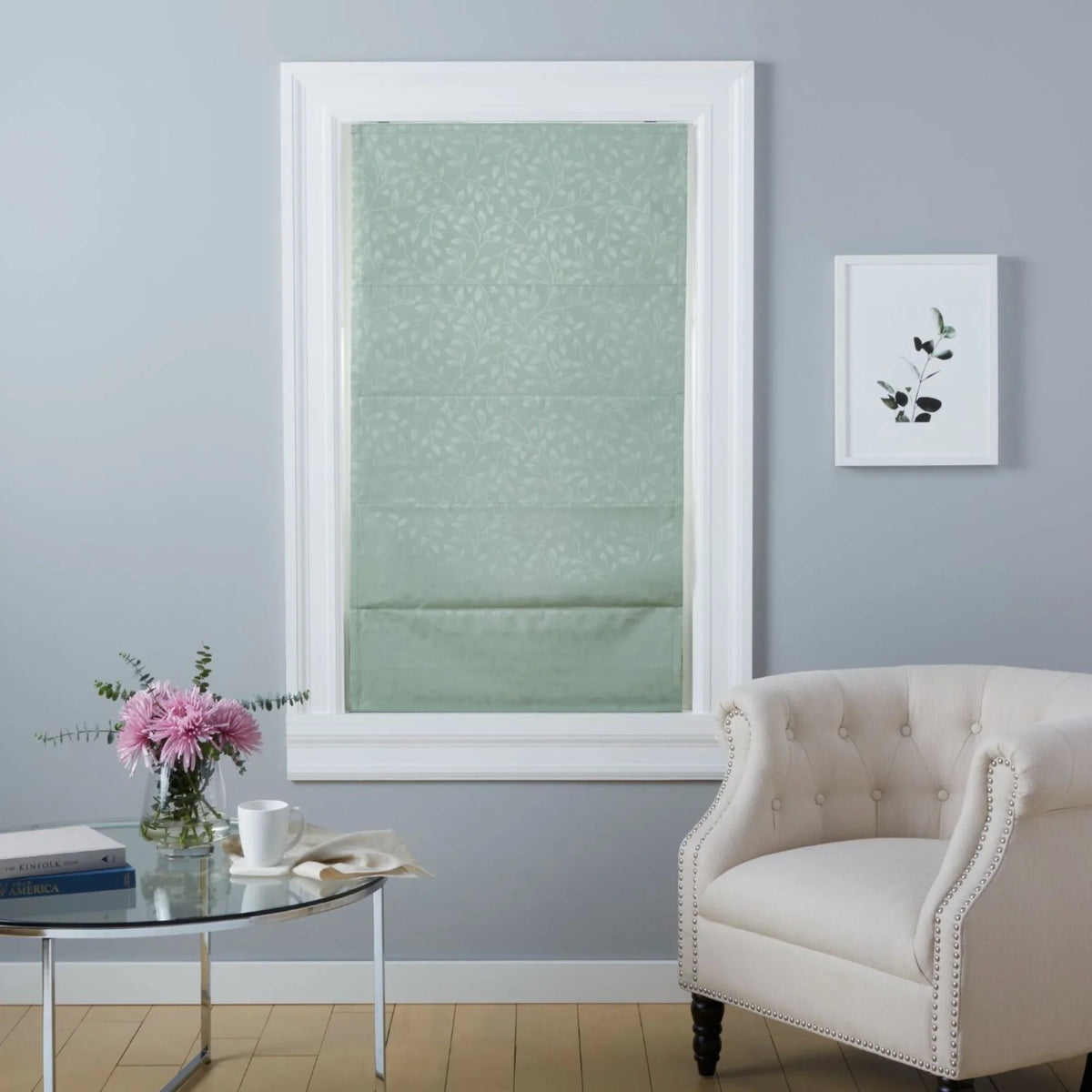 Exclusive Home Bolan Botanical Total Charcoal Roman Shade, 23"x 64", Sage