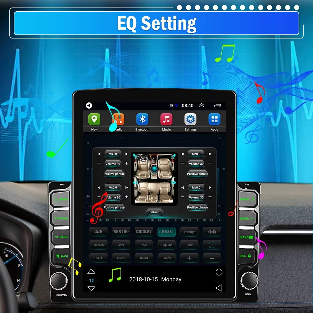 Podofo Double 2 Din 9.7 Centimeter Vertical Touch Screen Car Stereo Radio Android 12 Mirror Link GPS Navi Bluetooth Wifi GPS FM USB with Backup Camera