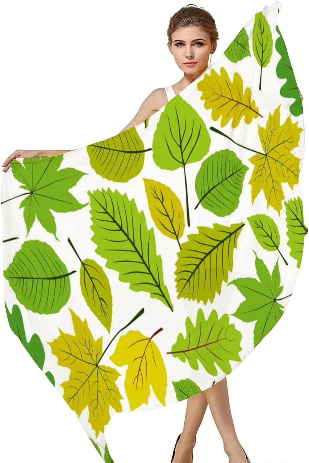 Hyjoy Beautiful Natural Leaves Long Silk Neck Scarf Lightweight Shawl Wrap Scarves for Women Girls