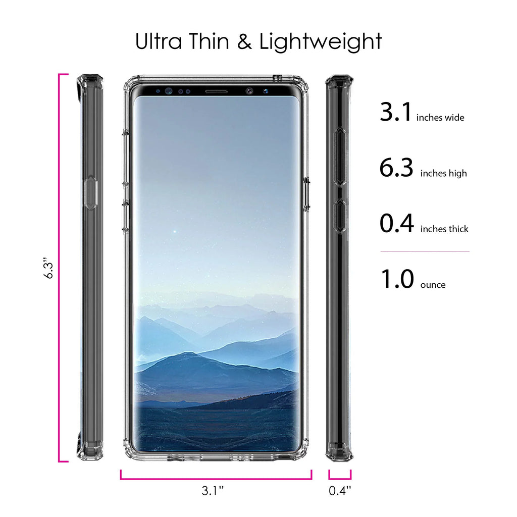 DistinctInk Clear Shockproof Hybrid Case for Samsung Galaxy Note 9 - TPU Bumper, Acrylic Back, Tempered Glass Screen Protector - Matthew 9:29 - Because of Your Faith, It Will Happen