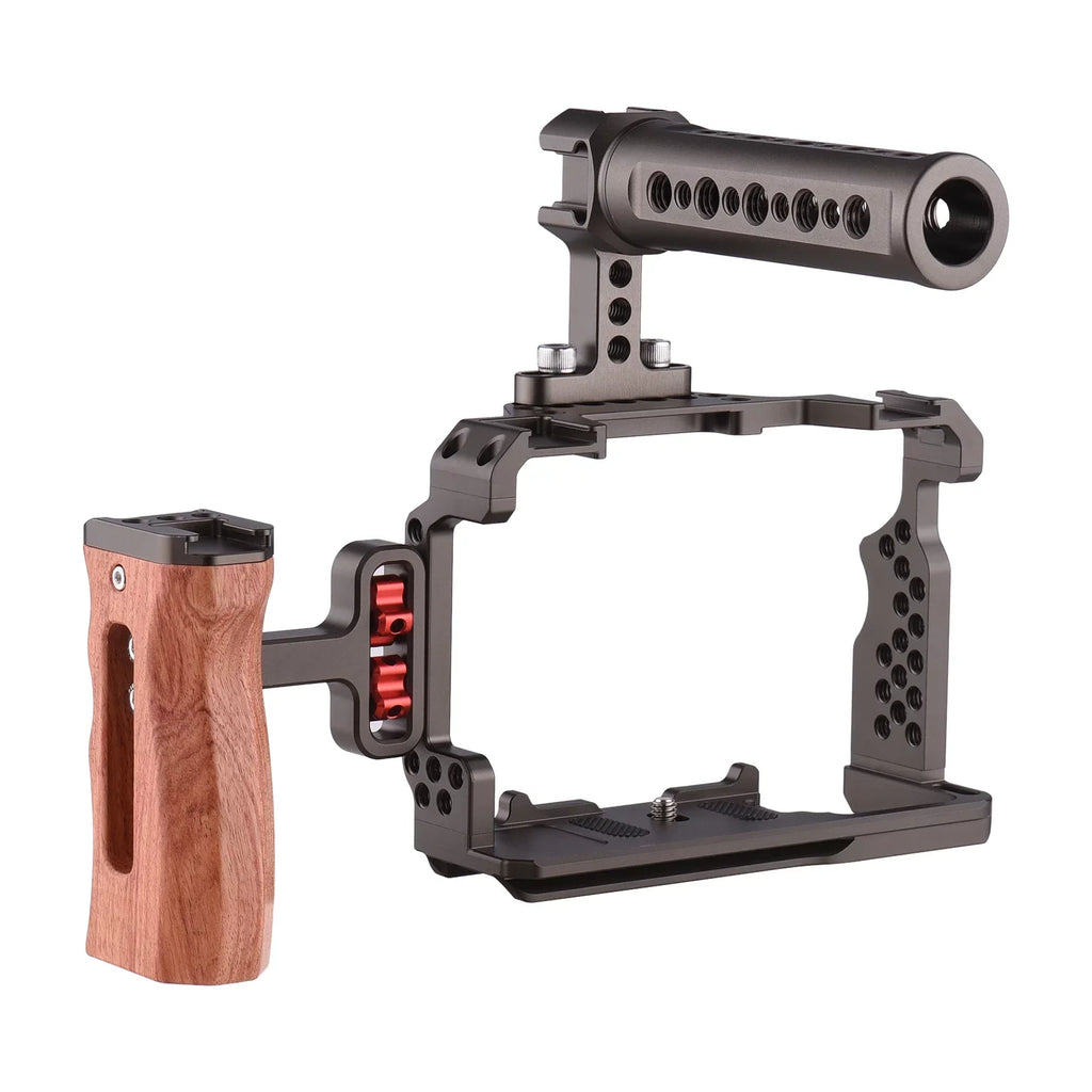 Walmeck Andoer Aluminum Alloy Cage Kit with Video Rig Handle Wooden Grip Replacement for Sony A7R III/ A7 II/ A7III