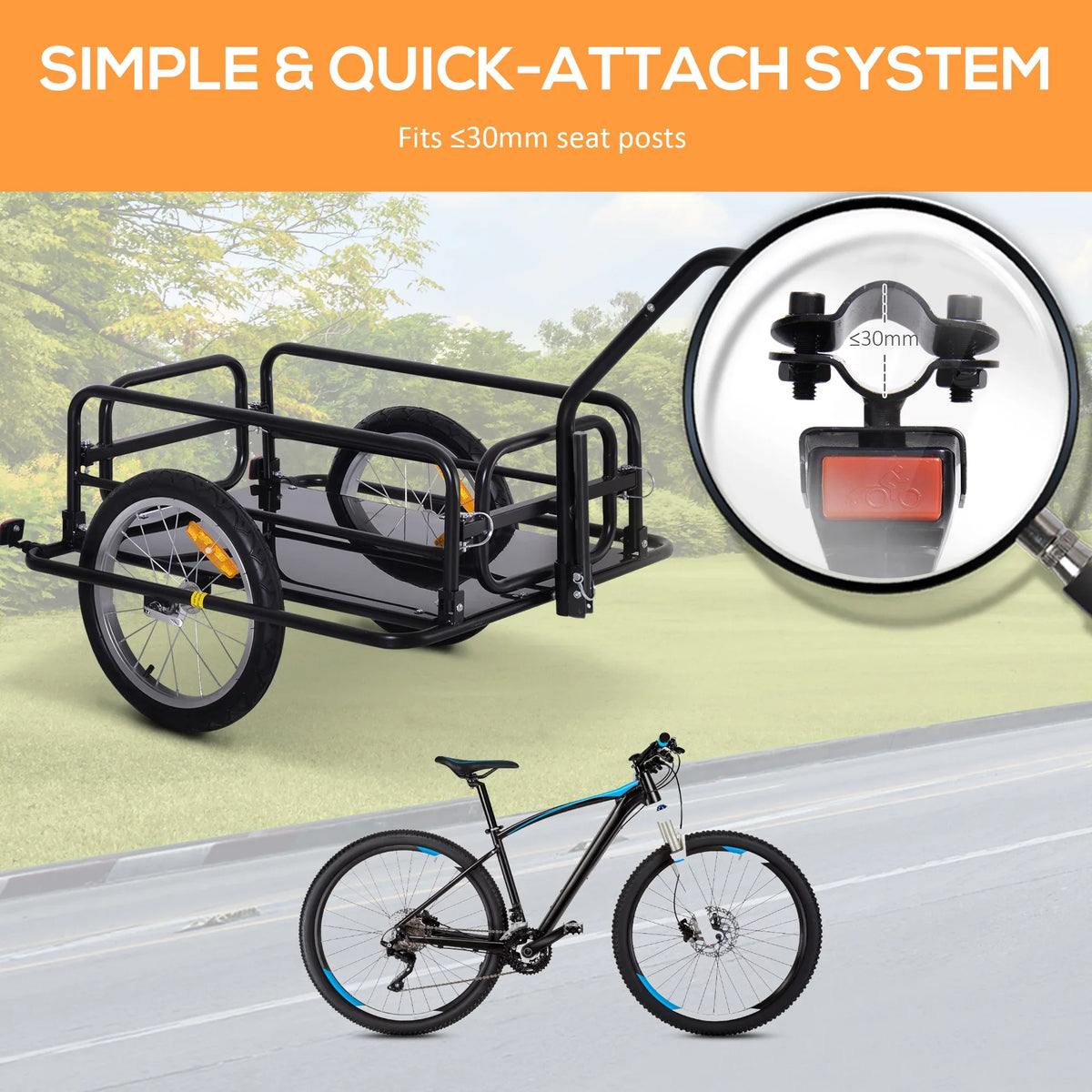 Aosom Folding Bike Cargo Trailer Cart with Seat Post Hitch- Dark up to 88 Lbs.