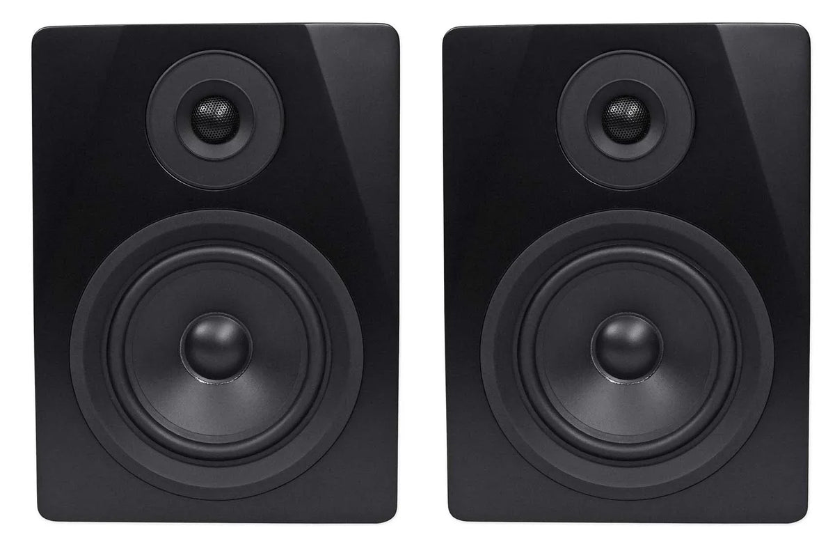 2 Rockville APM5B 5.25" USB Studio Monitor Speakers+36" Dark Wood Premium Stands