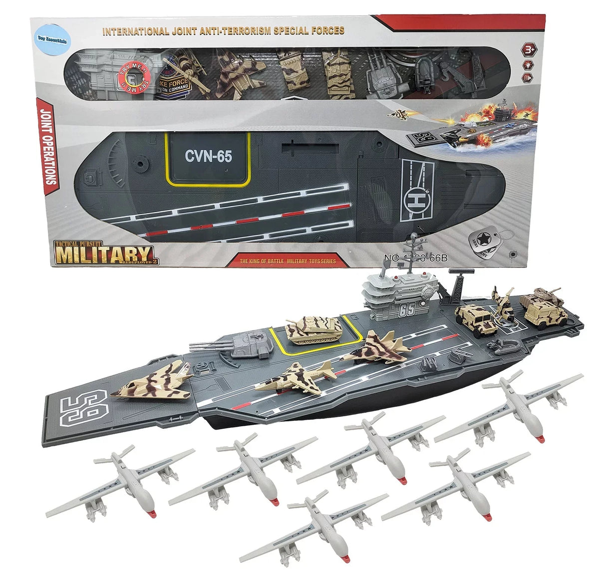 31 Centimeter Toy Aircraft Carrier with Sound Effects Military Vehicles and 6 Drones