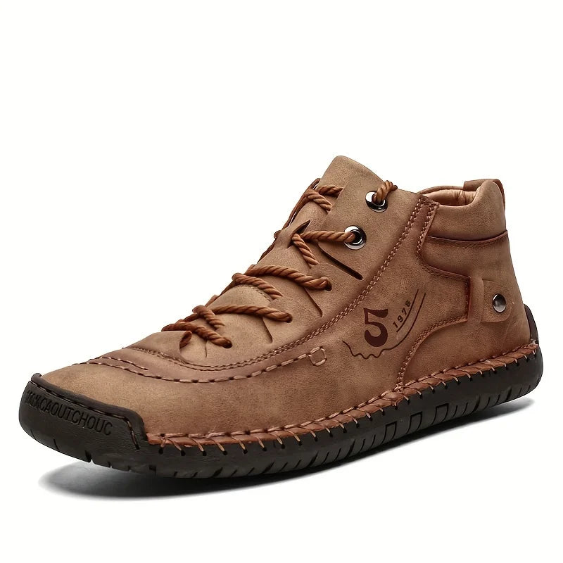 KINODAY Synthetic Leather Hand-stitching Ankle Boots Breathable Anti-slip Lace-up Walking Shoes For Outdoor Spring Summer And Autumn