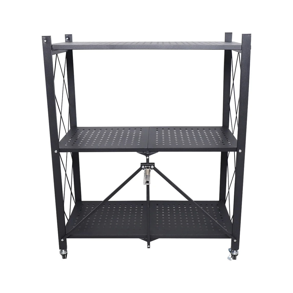 Miumaeov 3-Tier Kitchen Foldable Metal Rolling Trolley Cart Movable Utility Rack Storage Shelves Holder with Wheel Midnight