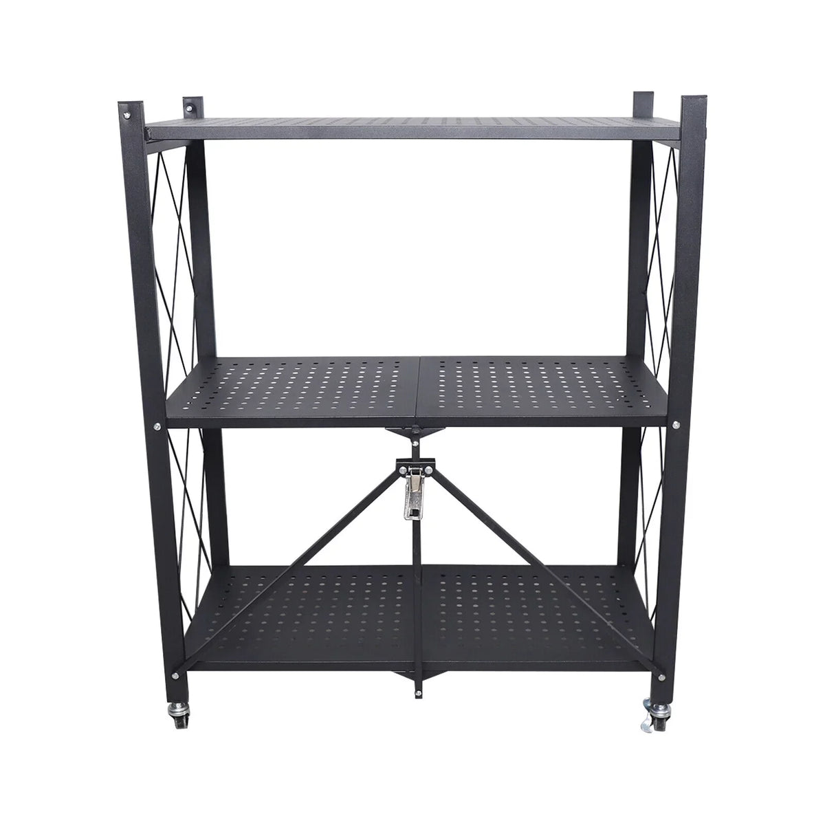 Miumaeov 3-Tier Kitchen Foldable Metal Rolling Trolley Cart Movable Utility Rack Storage Shelves Holder with Wheel Midnight