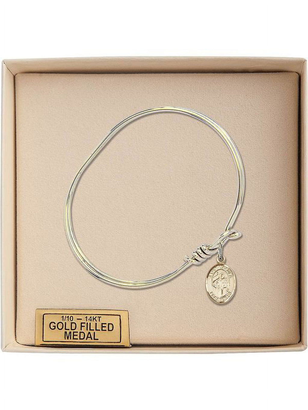 5 3/4 Inch Oval Eye Hook Bangle Bracelet w/ St. Ursula in Gold-Filled