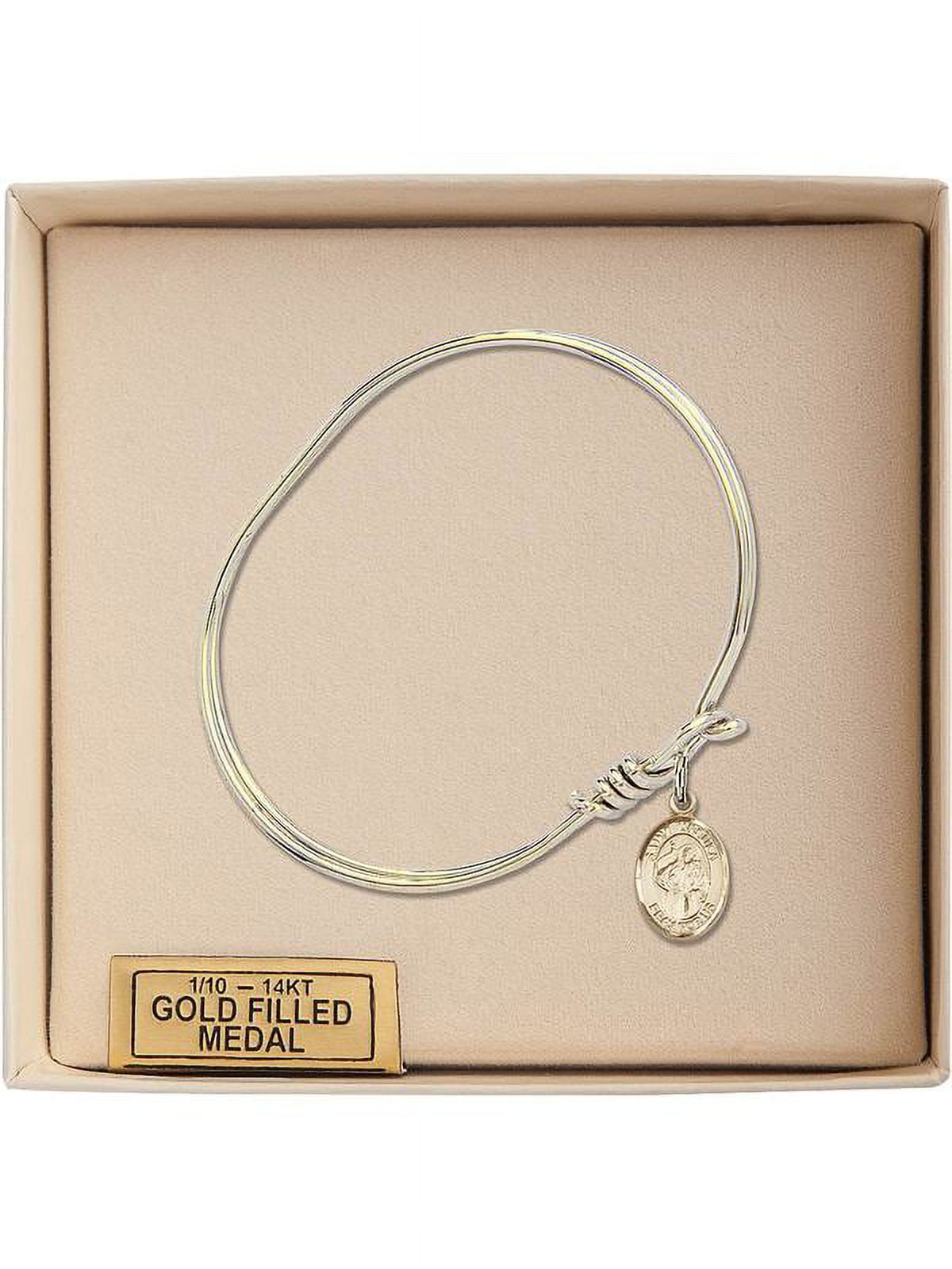 5 3/4 Inch Oval Eye Hook Bangle Bracelet w/ St. Ursula in Gold-Filled