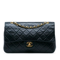 Pre-Owned Authenticated Chanel Medium Classic Lambskin Double Flap Leather Blue Shoulder Bag Unisex (Good)