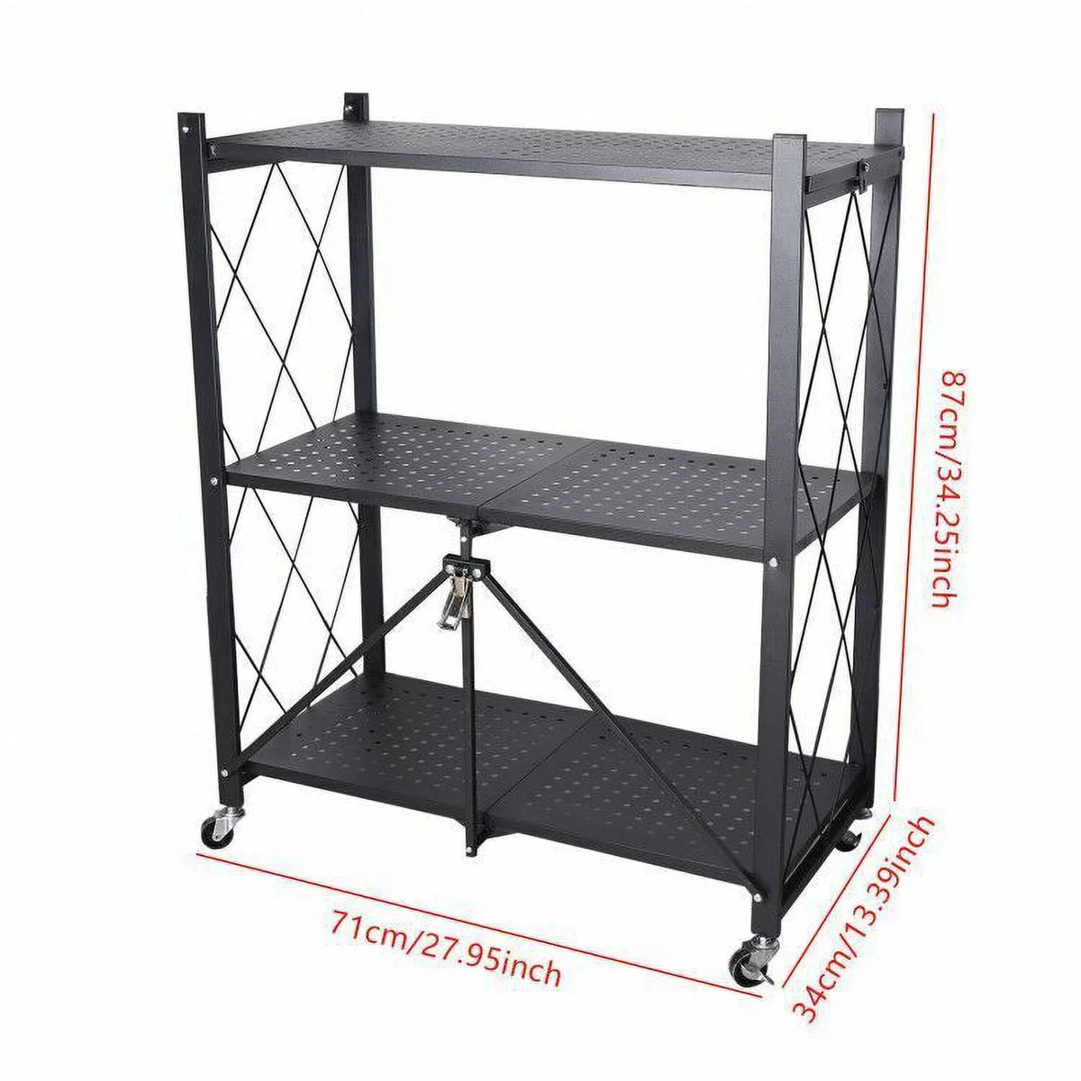 Miumaeov 3-Tier Kitchen Foldable Metal Rolling Trolley Cart Movable Utility Rack Storage Shelves Holder with Wheel Midnight