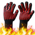 CACAGOO Barbecue Gloves with Silicone -slip Stripe Heat Proof Oven Gloves 500~800℃ Heat Resistant Grill Gloves for Outdoor Barbecue Garden Grilling Kitchen Cooking Welding