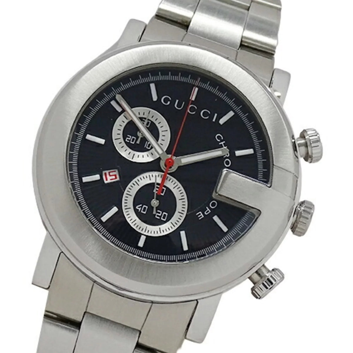 Used Gucci GUCCI watch men's G chrono date quartz stainless steel SS 101M YA101309 silver Charcoal