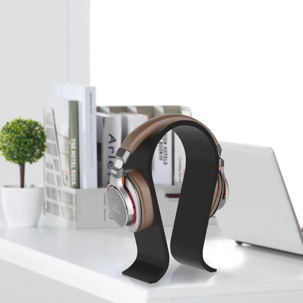 Geekria Acrylic Omega Headphone Stand for Over-Ear Headphones, Gaming Headset Stand, Desk Display Hanger Compatible with Sony, AKG, Sennheiser, JVC, Philips, Bang & Olufsen Headsets Charcoal