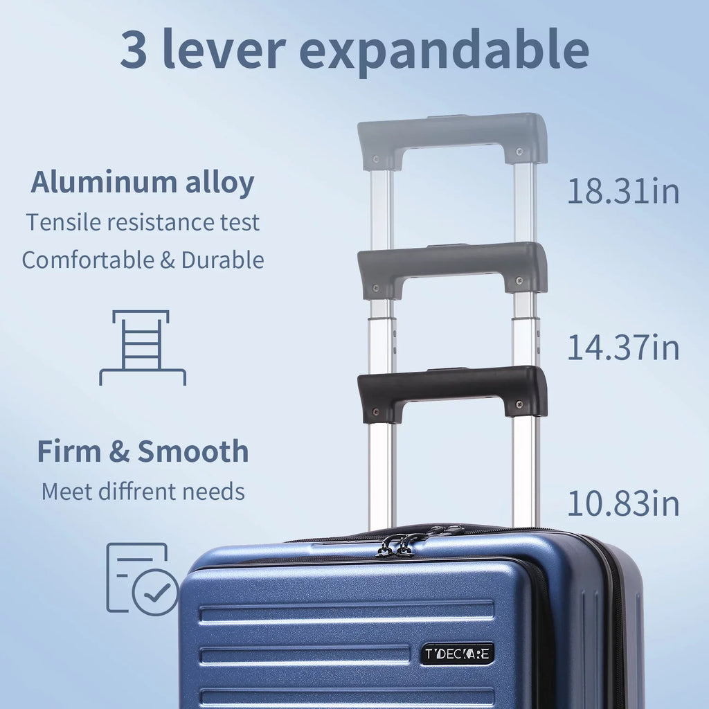 2 Piece 20/24 Luggage Set, Only 20 with Front Laptop Pocket & Expandle, Lightweight ABS+PC Hardshell Suitcase with TSA Lock & Spinner Wheels, 20 Unit 37~41L + 24 Inch 65L, Ice Blue