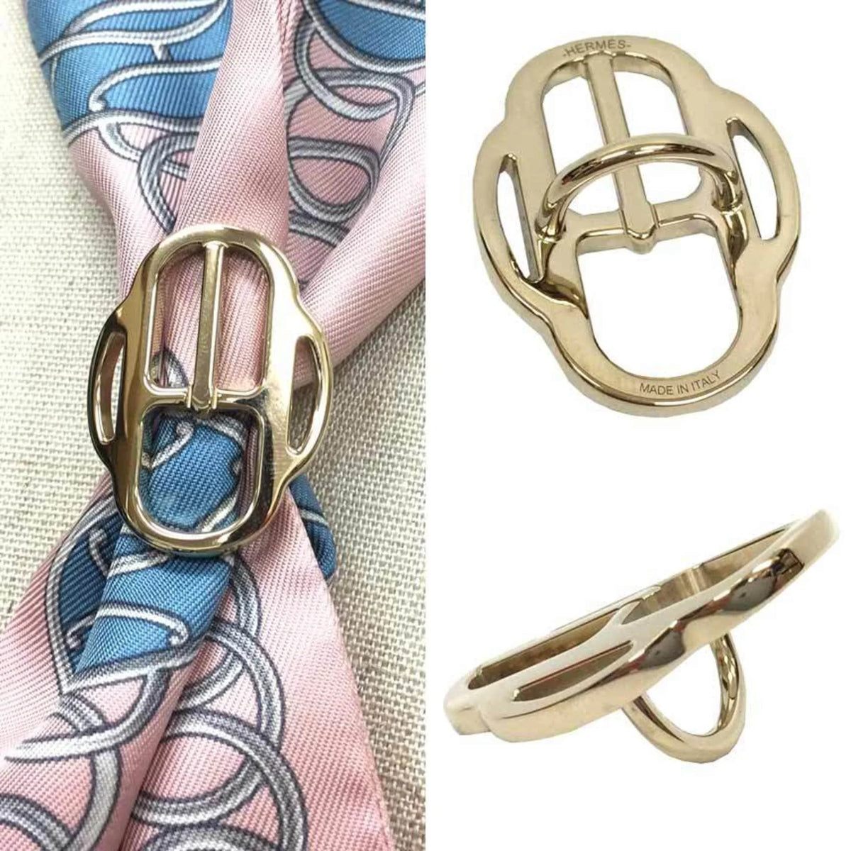 Pre-Owned Hermes Twilly Buckle Scarf Ring Clasp Gold Color Women's (Good)