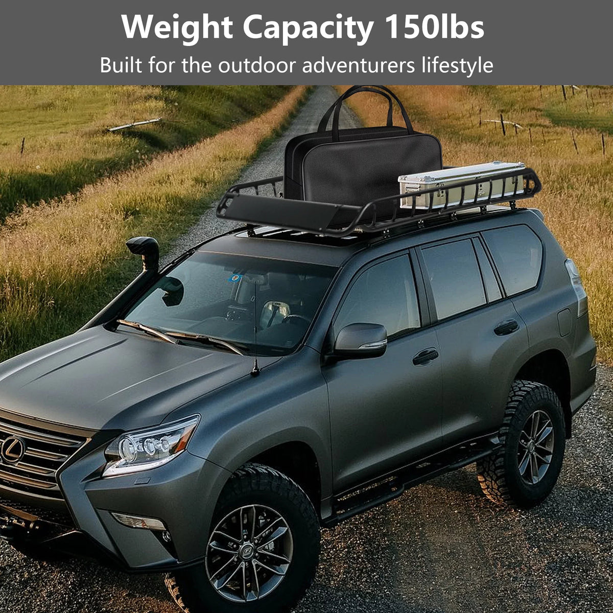 45"x 36"x4.5'' Rack Cargo Basket Universal Rooftop Cargo Rack, Cargo Carrier for Top of Vehicle for SUV, Truck, & Car Luggage Holder, 150 lbs Weight Capacity, Onyx