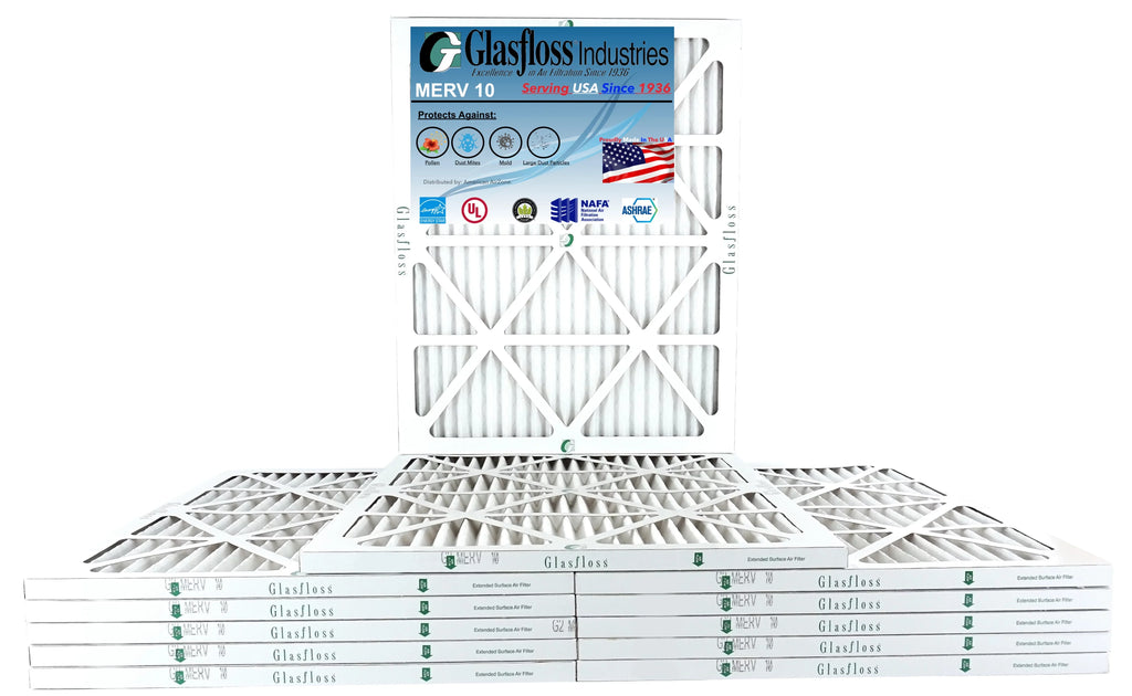 Glasfloss 20x24x1 - MERV 10 -Qty:12 - Furnace Air Filter - Made in USA (Actual Size: 19.5 x 23.5x7/8 Centimeter