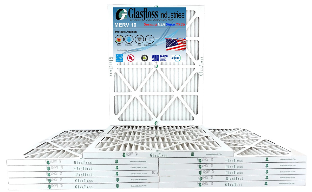 Glasfloss 20x24x1 - MERV 10 -Qty:12 - Furnace Air Filter - Made in USA (Actual Size: 19.5 x 23.5x7/8 Centimeter