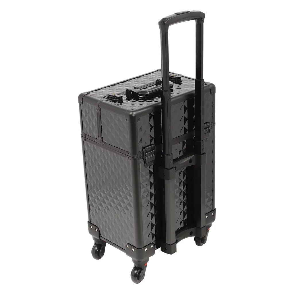 Aiqidi Rolling Makeup Train Case Wheeled Manicure Storage Case Trunk Nail Organizer Luggage Cart Salon Cosmetic Trolley Box Charcoal
