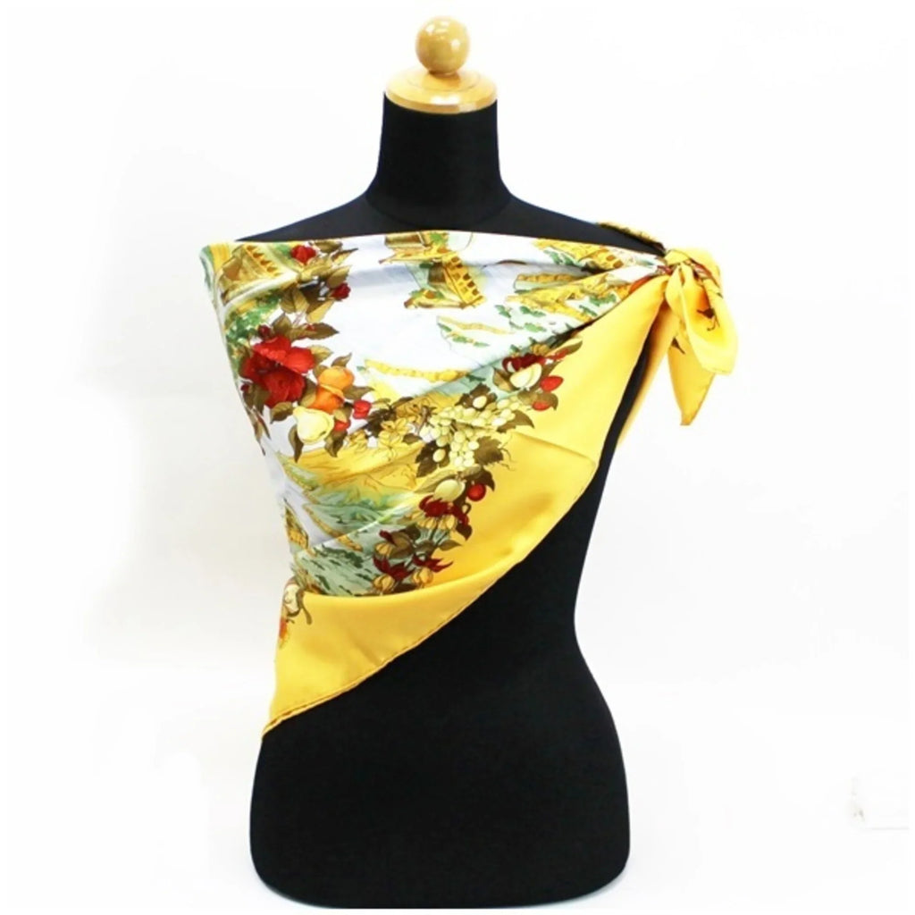 Pre-Owned Hermes Silk Scarf Carre 90 "Au pays de Cocagne" In Paradise Yellow HERMES | For Ladies (Good)
